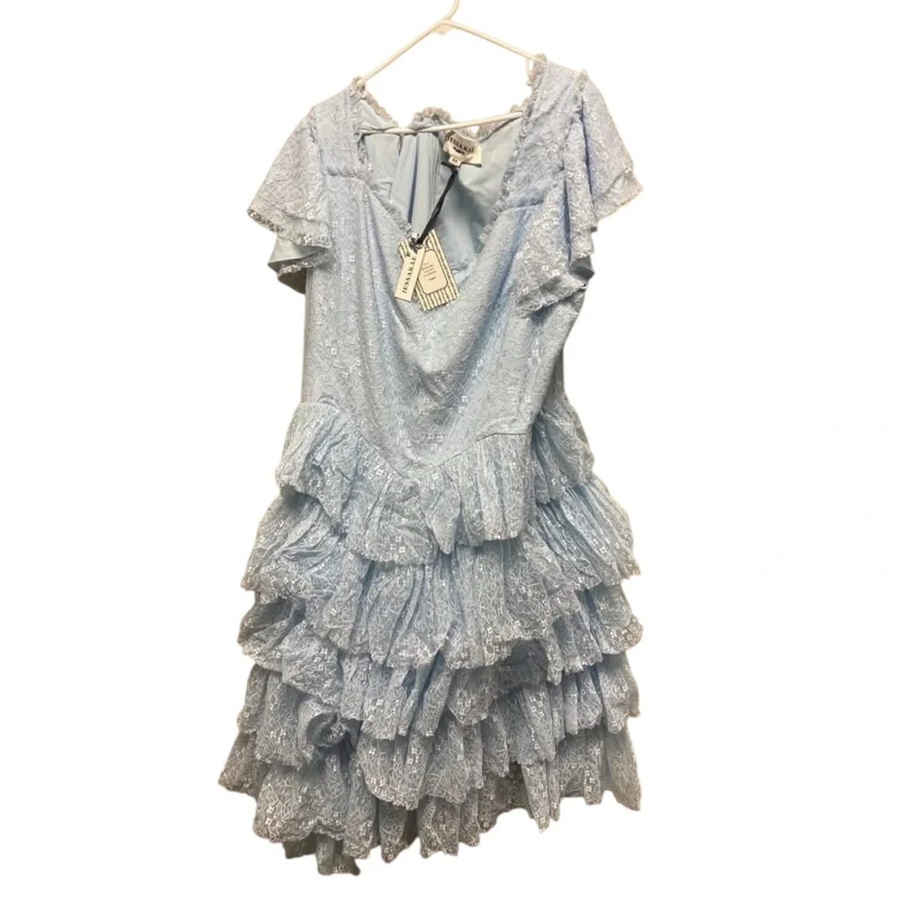 JessaKae Blue Ruffle Tiered Lace Midi Dress Size 5X Mia Disney Bound Tea NWT - Picture 5 of 6